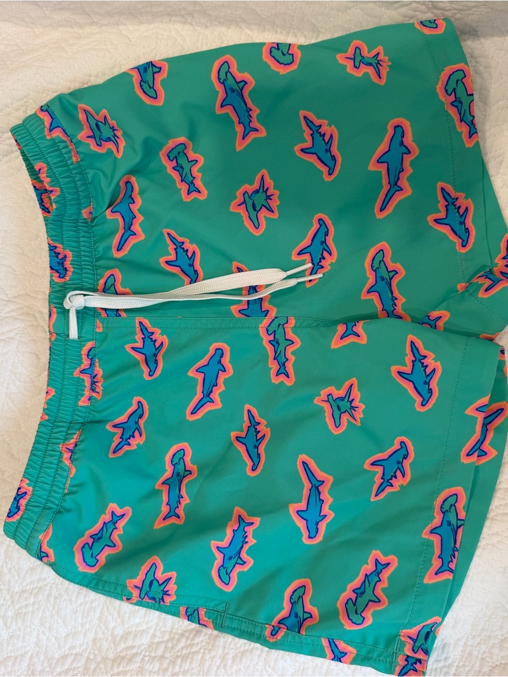 Boys Chubbies Teal Swim Shorts with Neon Accent Print